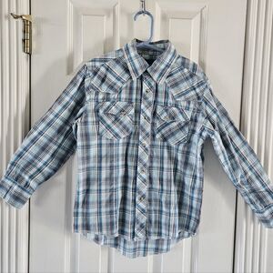 Wrangler Kids Western Blue & White Plaid Snap Shirt, Sz M - Cowboy, Rodeo, Cool